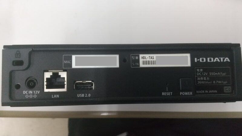 IODATA HDL-TAの背面